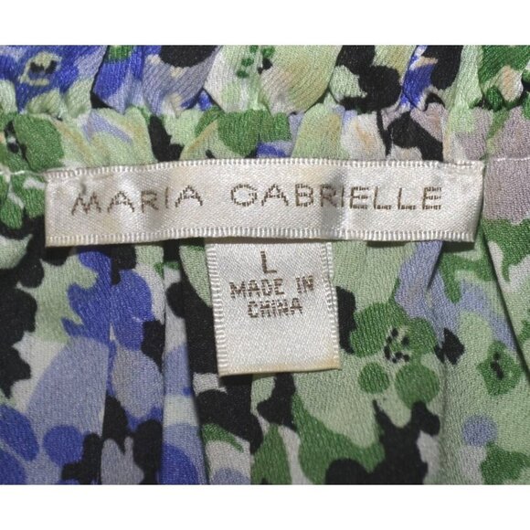 Maria Gabrielle Ladies Green Floral Blouse Top Size L Pleated Lightweight - Picture 10 of 12